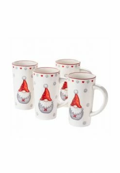 MÄSER Kaffeebecher-Set, Steingut Aurela Rot/ Weiß/ Grau